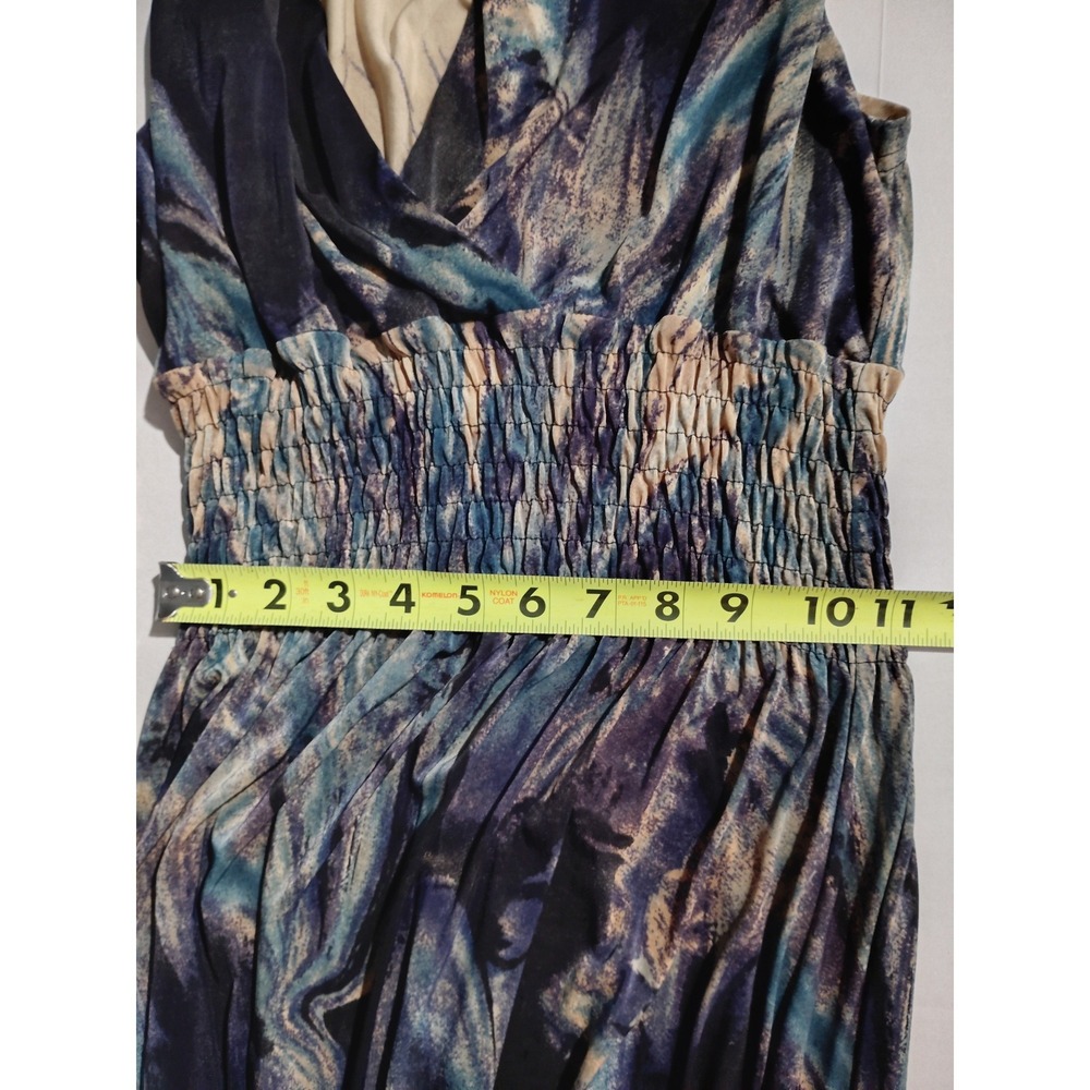 Womens Abstract Print Smocked Waist Mini Dress Black Blue Tan XXS‎ - Picture 4 of 11